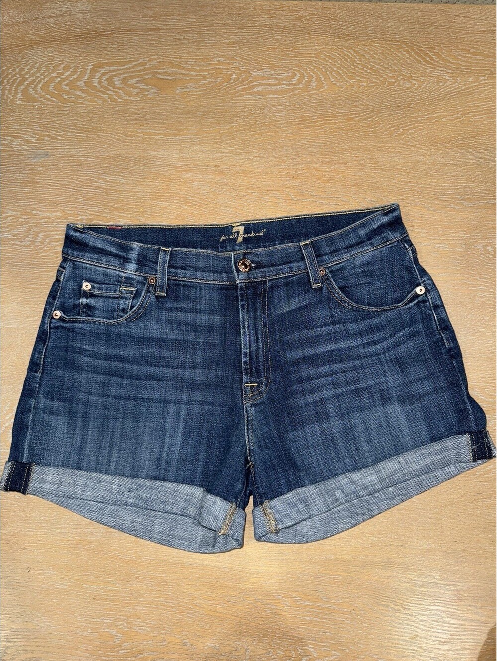 7 For All Mankind Denim Shorts SIZE 27 Rolled Hem Low Or Midrise